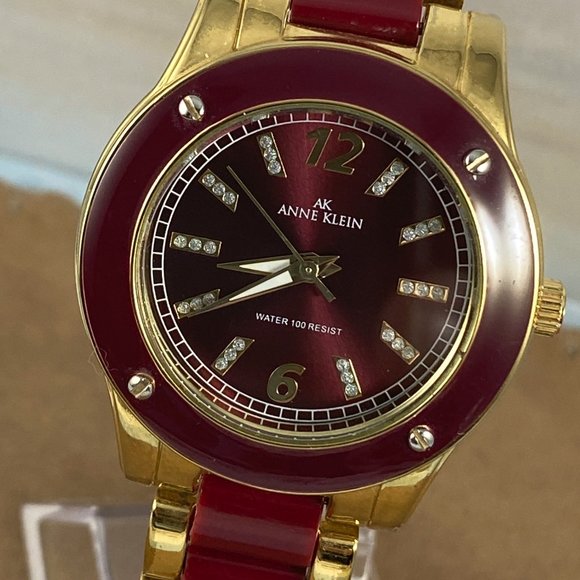 Vintage Anne Klein AK Watch Gold & Maroon Bracelet